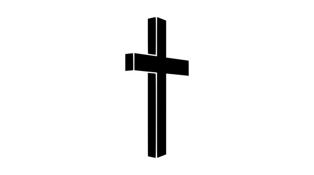 Simple Black Christian Cross Icon Isolated on White Background, Religious Symbol