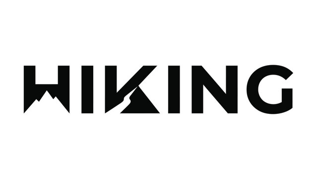 Creative hiking wordmark with mountain shapes
