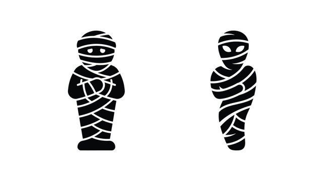 Two mummy silhouettes depict ancient egyptian figures with wrapped bandages a black and white illustration silhouette mummies egypt