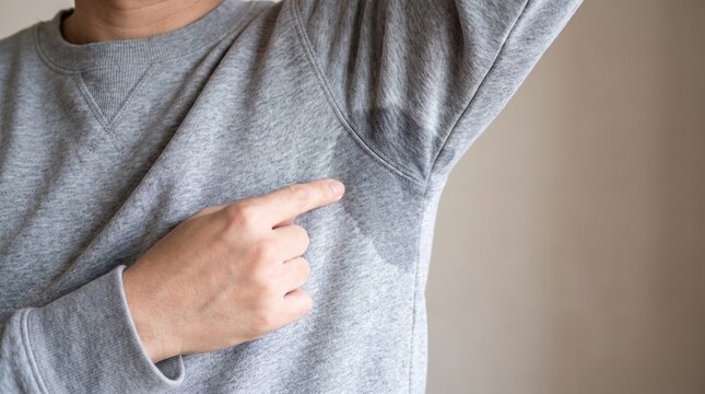 Close Up of Sweaty Armpit with Large Wet Stain on Shirt Excess Perspiration