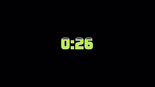 Digital countdown timer with green neon numbers on black background.