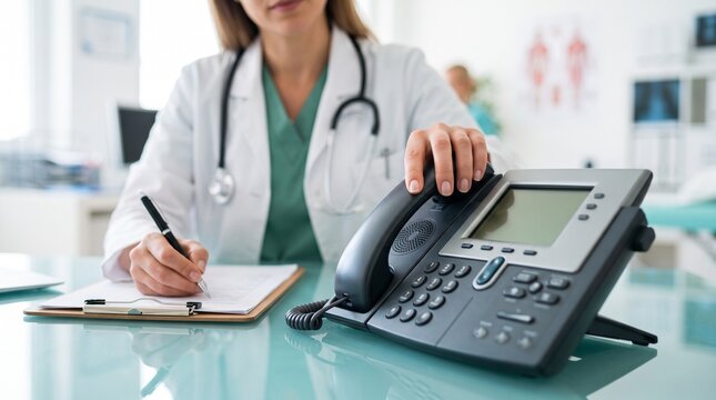 Healthcare Professional Answering Phone Call for Medical Appointment Booking