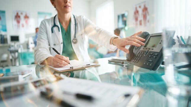 Healthcare Professional Answering Phone Call for Medical Appointment Booking