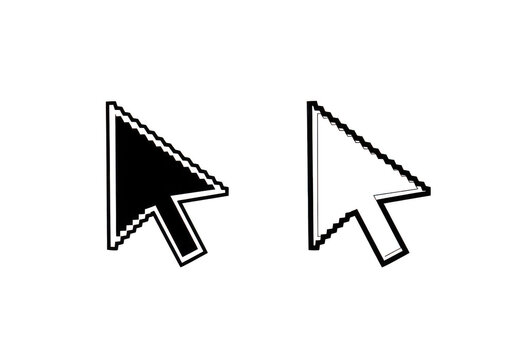 Black and white computer mouse cursors isolated on transparent background