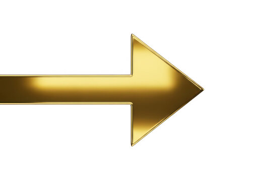 A gold arrow pointing to the right isolated on transparent background