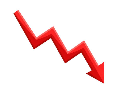 A red arrow pointing downward in a zigzag pattern isolated on transparent background