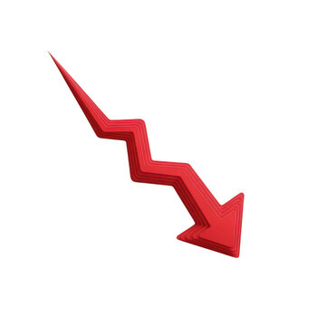 A red arrow pointing downward in a jagged line isolated on transparent background
