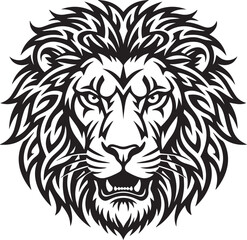 Fototapeta premium Bold Black and White Lion Head Illustration with Intricate Detailing and Fierce Expression