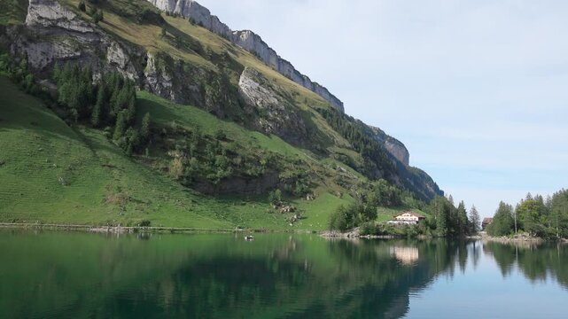 Picturesque Seealpsee Mountain Lake with Alpine Reflections, Appenzell Alps, Switzerland