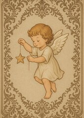 Fototapeta premium Vintage angelic charm mobile wallpaper.
