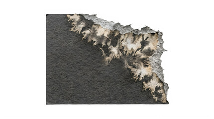 Abstract dark grey textured surface with a torn paper edge effect showing a rough ripped border...