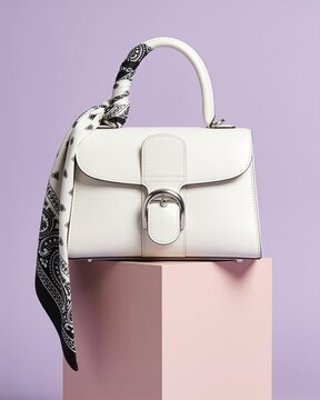 Minimalist cream handbag with snake-print strap on gradient pink and white background