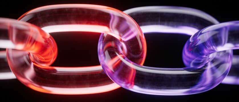 Abstract glowing metallic chain links forming interconnected glowing loops against dark background