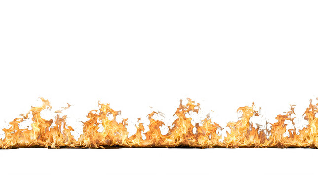 Bright orange fire flames burning in a straight horizontal line