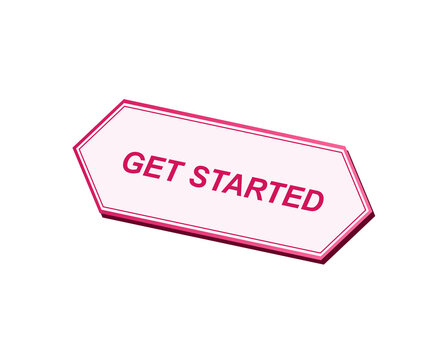 Neon pink get started button isolated on a black background