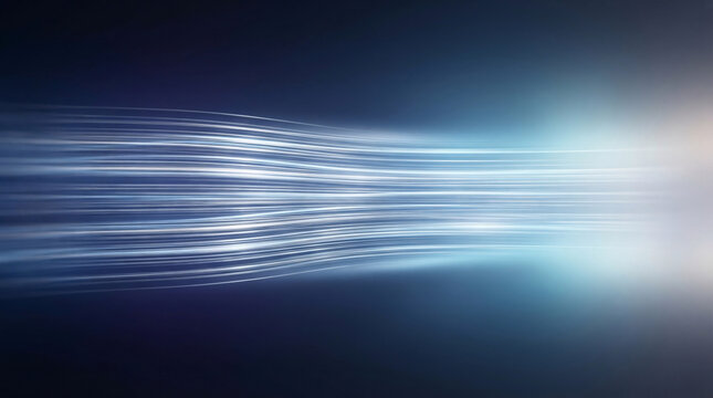 Fond abstrait avec des lignes de lumi&egrave;re bleue brillante et des effets de mouvement dynamique.