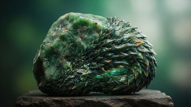 Sculpted green jade dragon egg artifact