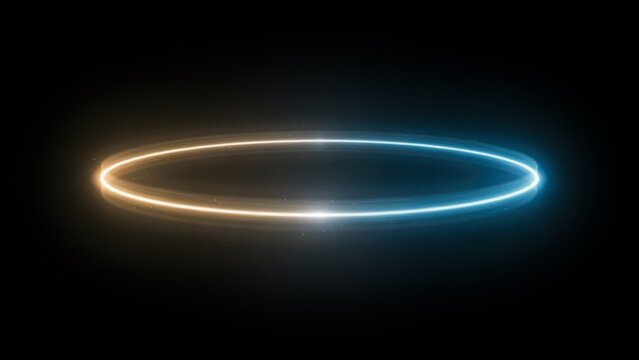 Abstract glowing ring with orange and blue light gradient isolated on a dark black background