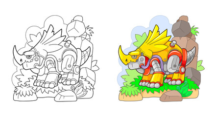 cute robot dinosaur styracosaurus, coloring page © fargon