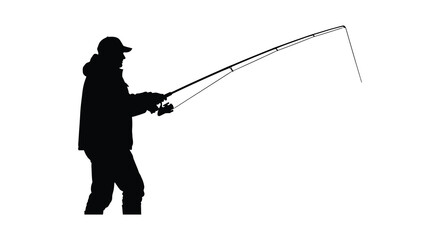 Naklejka premium Fisherman Silhouette Against White Background Outdoor Recreation Illustration