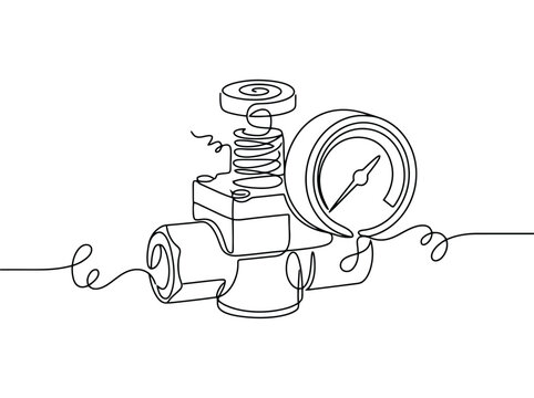 Pressure gauge valve with spring and coiled line detail and clean line art style