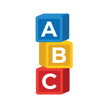 Stacked alphabet blocks with letters a b and c presented as a colorful silhouette abc cubes toys