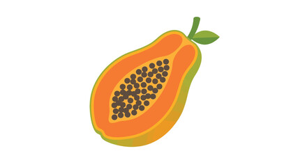 Obraz premium Sliced papaya with seeds depicted as a flat vector silhouette against a white background fruit tropical orange