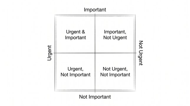 Urgent important matrix diagram illustrating time management and task prioritization.