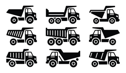 Industrial construction heavyduty dump truck icons set © Naimur creativehouse