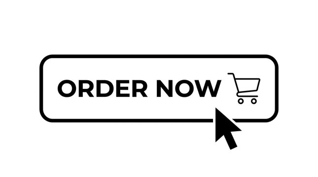 Order now button with shopping cart icon and mouse cursor pointer