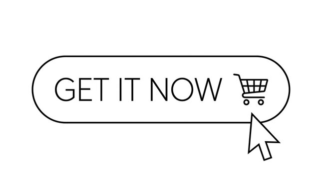 Get it now button with shopping cart icon and cursor arrow