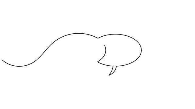 Modern chat speech bubble frame icon sign continuous one line drawing moving on white background minimalist single art advertisement and announcement symbol animation video