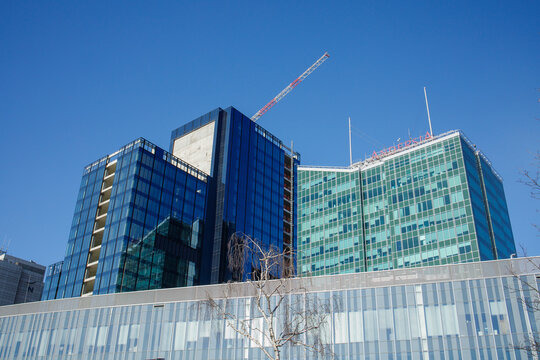Andersia and Novotel hotels buildings facades in Poznan city downtown in Poland on a sunny day with clear sky on 4th of March, 2026 in Poznan, Poland
