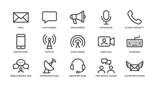 Set of communication and connectivity line icons for digital design with displays collection communication
