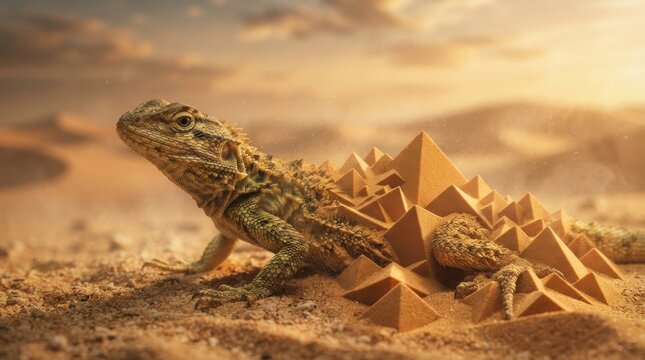 Lizard with pyramid shaped scales in a desert