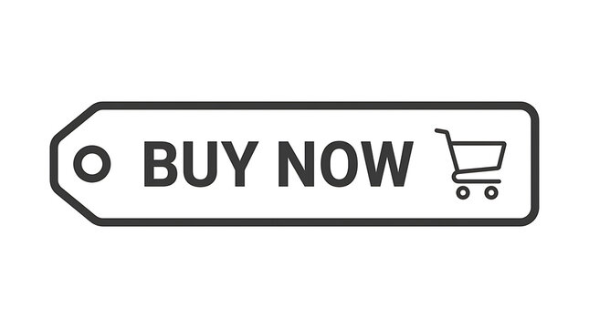 Buy now button with shopping cart icon in a price tag shape