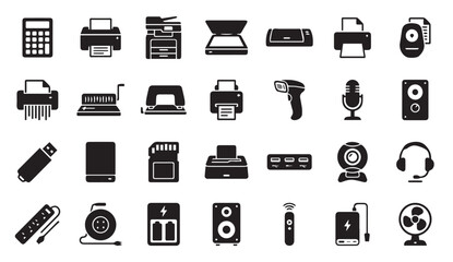 Fototapeta premium Collection of modern office equipment and electronics icons with electronics