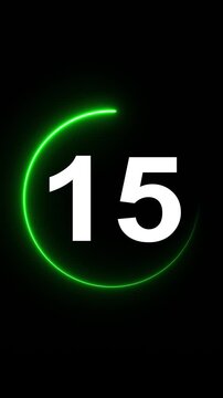 Neon bright glowing countdown timer from 20 to 0 seconds. Neon glowing countdown timer 20 second animation .Neon Countdown on black background.