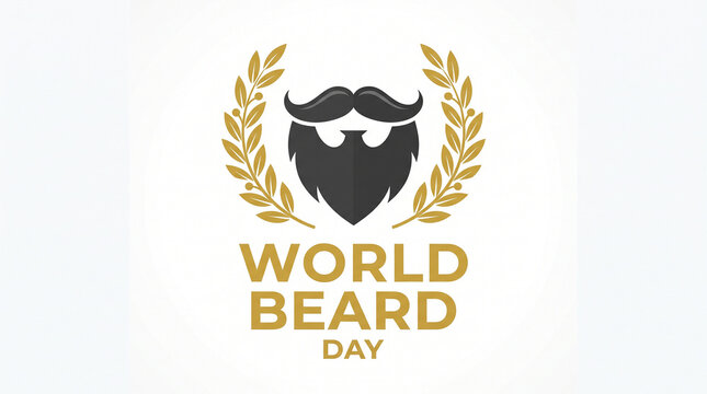   
World Beard Day emblem golden laurel branches black beard mustache logo facial hair pride masculinity heritage tradition culture global awareness celebration unity   generative ai