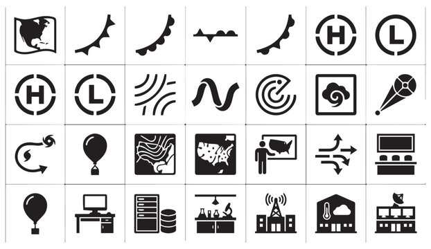 Set of meteorology and weather mapping icons with meteorology, forecast