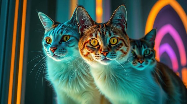 Two adorable tabby cats looking through window with vibrant lighting showcasing curious domestic pets beautiful feline portrait and companion animal photography concept