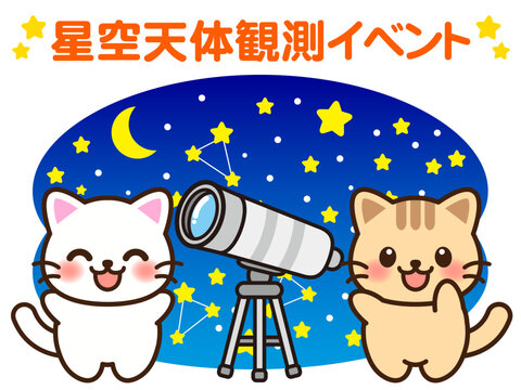 天体観測するネコのイラスト素材3