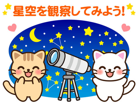 天体観測するネコのイラスト素材4