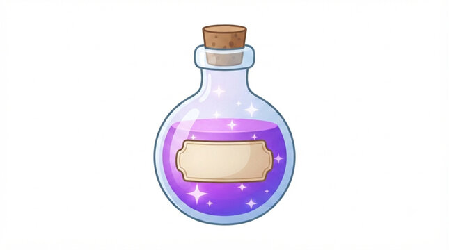Magic Purple Potion Bottle in Cartoon Style