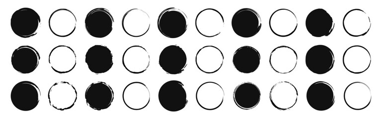 Plakat Collection of grunge circles and brush stroke circles in black and white