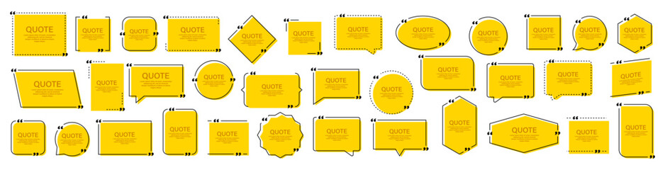 Obraz premium Collection of yellow quote boxes with quotation marks and text placeholders