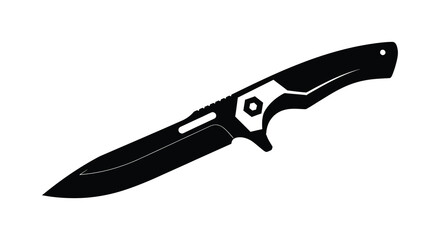 Obraz premium Folding knife with open blade black and white silhouette