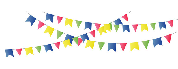 Obraz premium Festive hanging triangular bunting flags garland banner for birthday, Christmas, and anniversary.