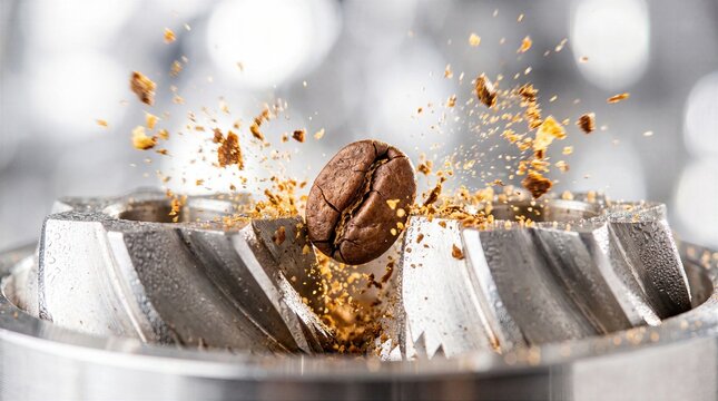 Coffee bean shattering inside metal grinder burrs