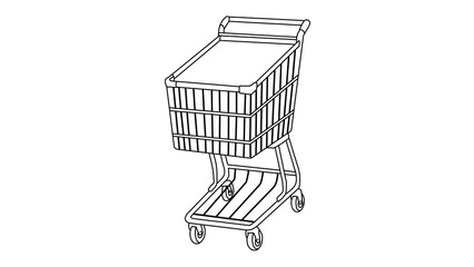 Minimalist black and white line art illustration of an empty shopping cart isolated on a transparent background, perfect for retail and e-commerce design © Atheefa